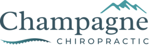 Champagne Chiropractic logo with mountain icon, displayed for spine health screening at Shift Workspaces Denver and Littleton.