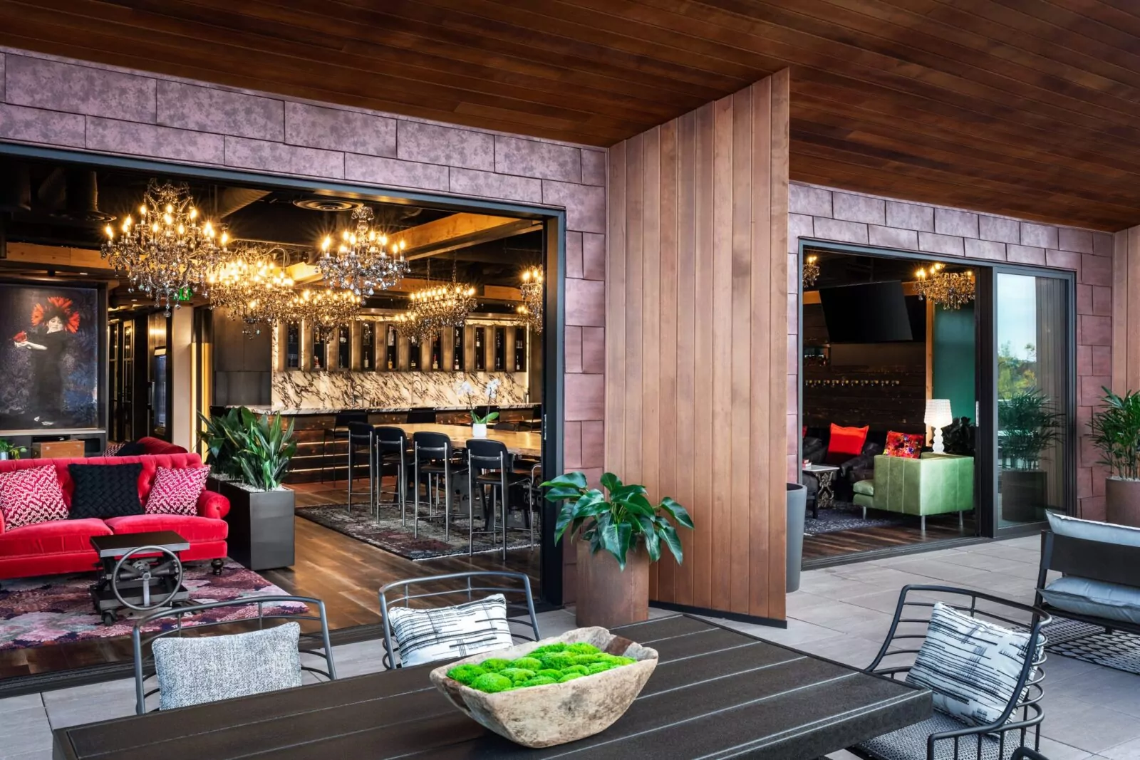 Relaxing rooftop bar area designed for socializing and networking at Shift Workspaces