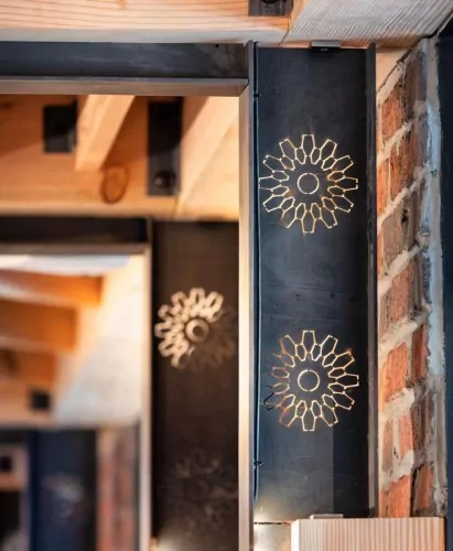 Decorative metal beam detail at Shift Workspaces Denver and Littleton