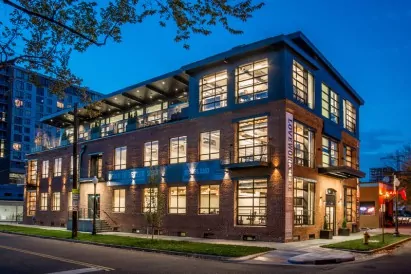 Shift Workspaces Littleton exterior at twilight