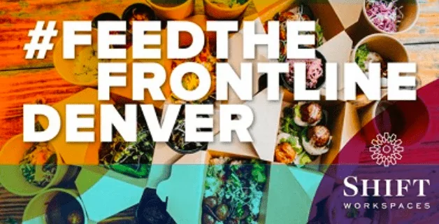 Feed the Frontline Denver campaign by Shift Workspaces, featuring meal boxes supporting frontline workers in Colorado
